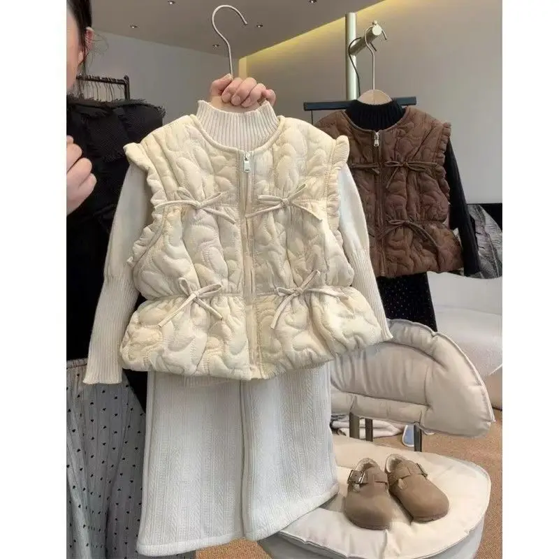 Korean Children's Vest Autumn/Winter 2025 New Item Internet Famous Girl Butterfly Knot Quilted Cotton Fashion Vest 80-140CM