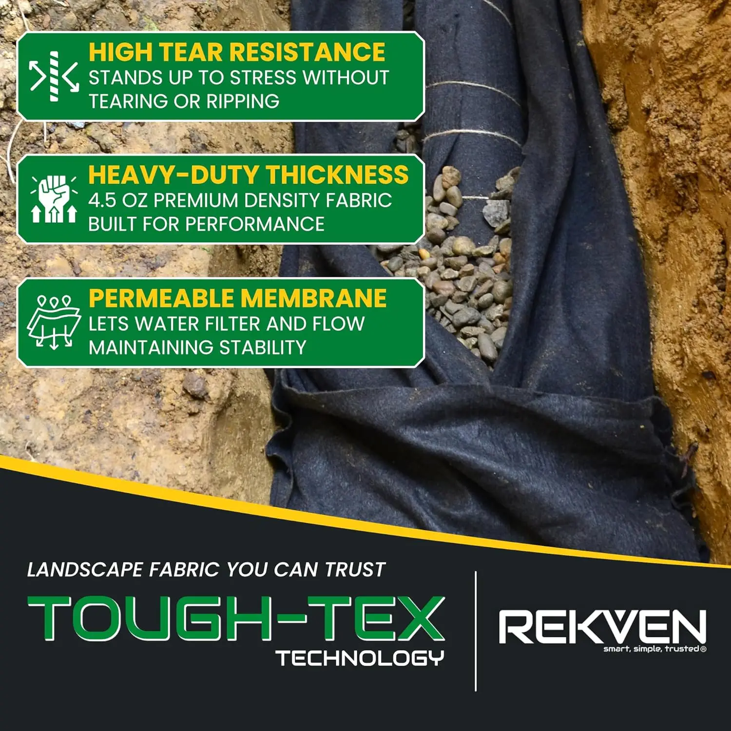 Non Woven Geotextile Landscape    - 3 x 50 Feet - French Drain Dry Well Underlayment and Weed Barrier    - Heavy Duty Gr view 3