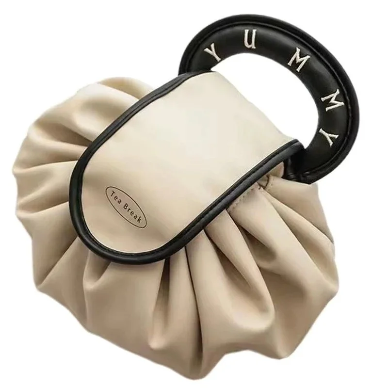 Large Capacity Drawstring Cosmetic Bag for Women Portable Fashion Travel Toiletry Storage Pouch Daily Use