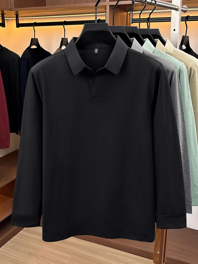 Herren Business Casual Langarm-Poloshirt Frühling Herbst Komfortables Atmungsaktives Arbeitsoberteil für Formelle Anlässe T-Shirts für Männer – Detail 22