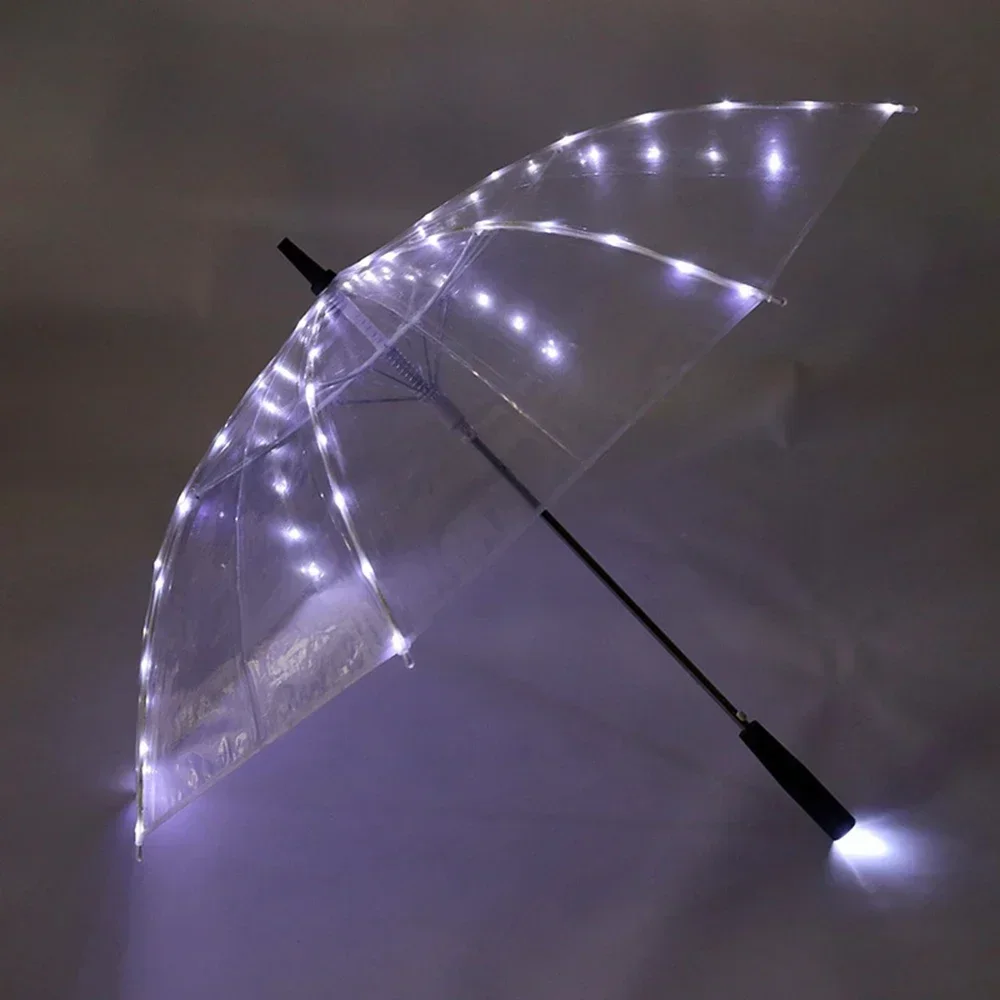 Creative Transparent Umbrella with LED Light Luminous Personality Fashion Umbrella for Boys and Girls Location Shooting Supplies