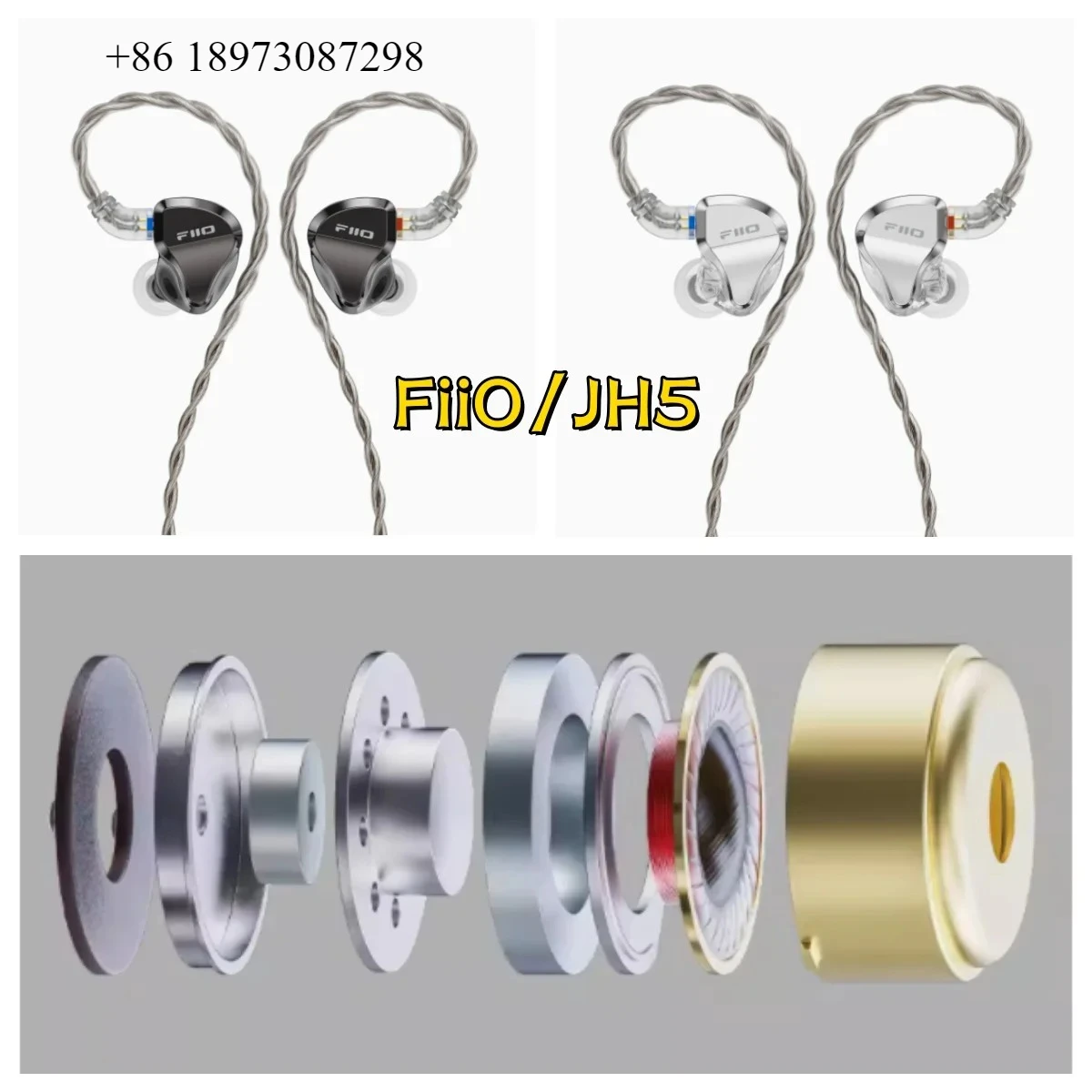 FiiO/Feisheng JH5 One Loop Four Iron Five Unit Auriculares intrauditivos Auriculares HiFi intercambiables de 0,78 mm