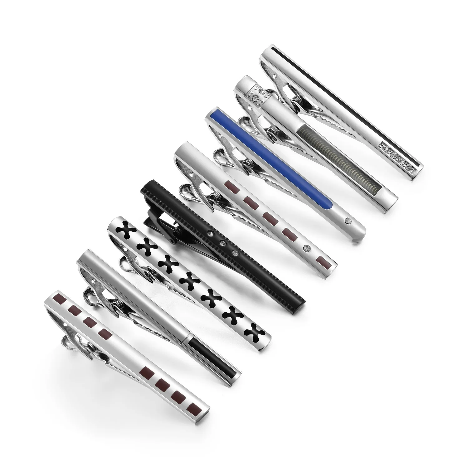 Classic Men 8 PCS Tie Clips Set With Gift Box Casual Business Copper Tie Clip Fashion Jewelry Wedding Tie Bar Shirt Accessories