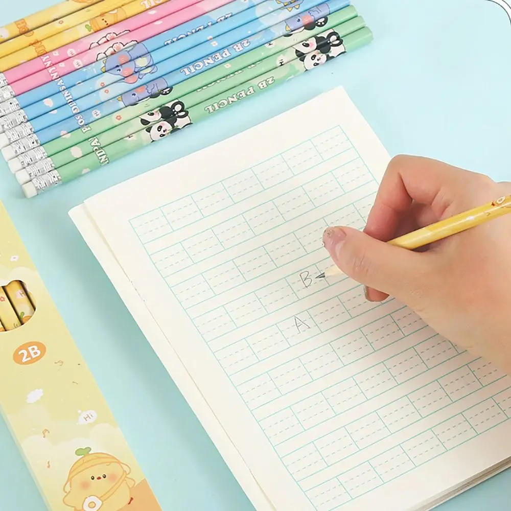 10Pcs Durable With Rubber Head 2B Pencil Smooth Writing Cartoon Writing Pencil Stationery Painting Pencil Office