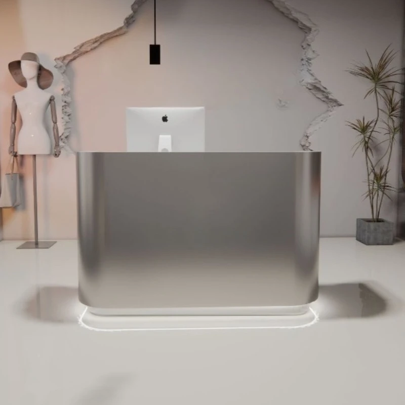 Stainless Steel Reception Desks Curved Ripple Counter Reception Desks Beauty Salon Office Furniture Banco Reception ZY40JDT