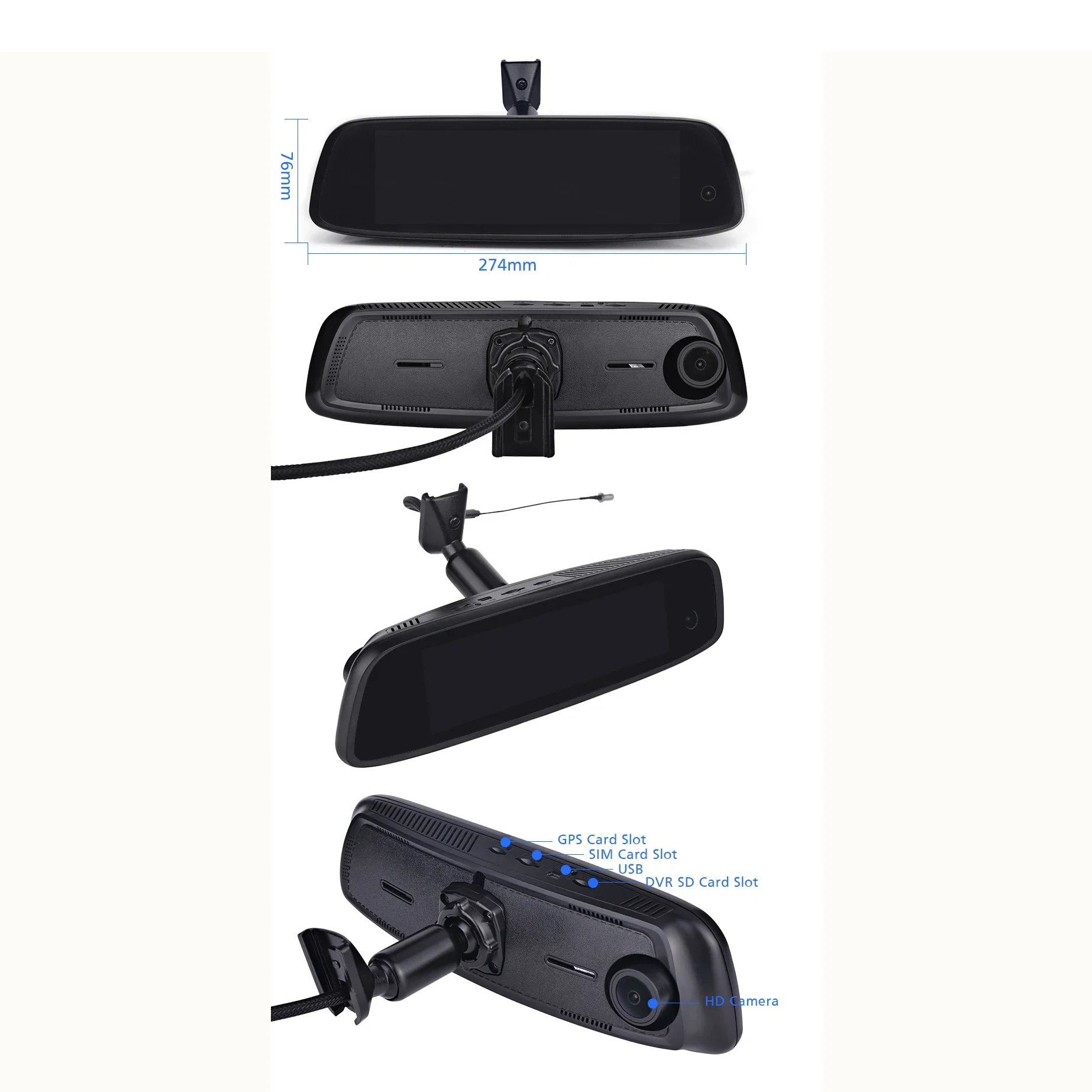 ใหม่สามกล้อง dashcam 8 นิ้วสตรีมมิ่งกระจกมองหลังภาพย้อนกลับ Android นําทาง dashcam