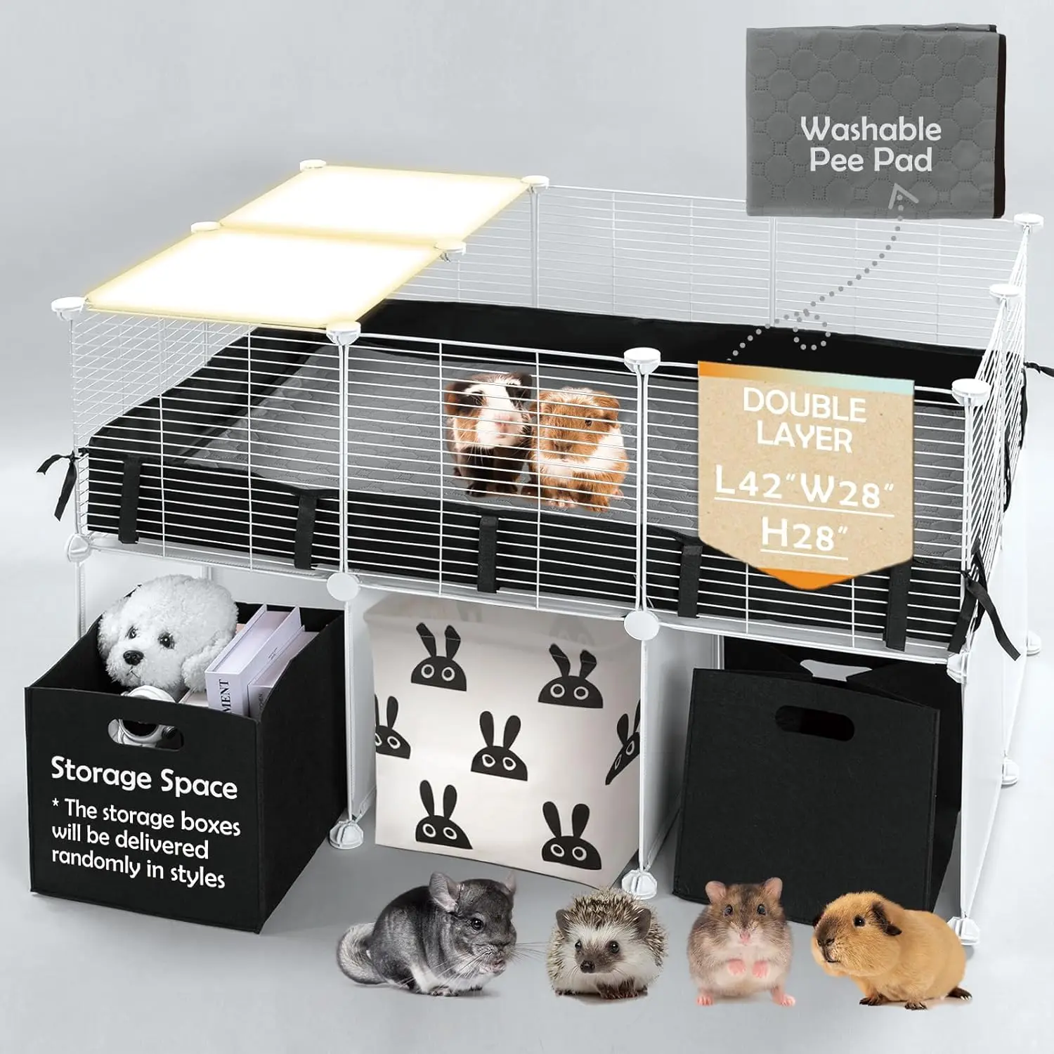 

Клетка-манеж для морских свинок и мелких животных с водонепроницаемым ПВХ-покрытием, моющейся подстилкой и местом для хранения, клетка C&C для морских свинок, He