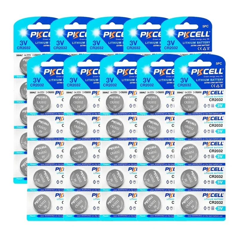 

50Pcs PKCELL 2032 Battery Cr2032 Cr 2032 5004LC KL2032 SB-T15 3v Button Cell Coin Lithium Batteries for Watch Computer Toys