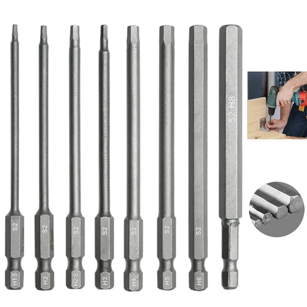100mm 8 stks Hex Head Inbussleutel Boren Set SAE Metrische Allen Elektrische Zeshoekige Bit Schroevendraaier Socket Bit Power tool Onderdelen - afbeelding 2