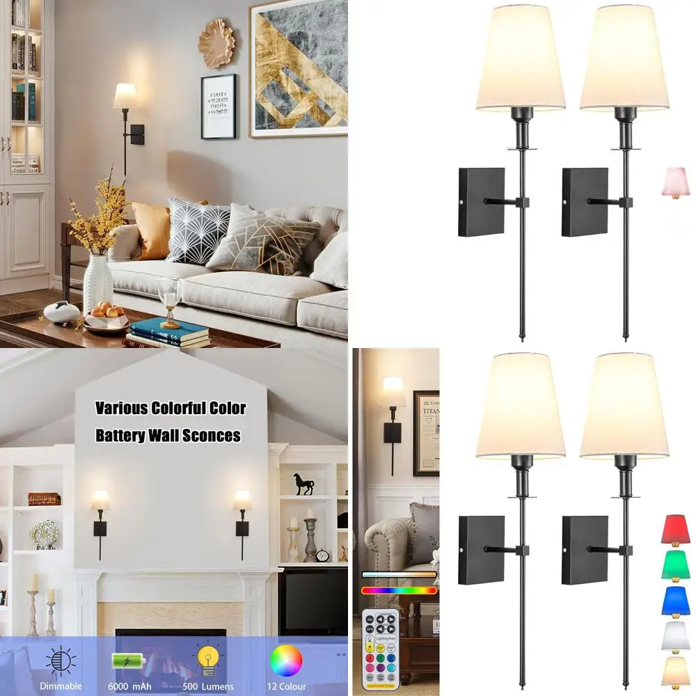 

Набор из 2 черных перезаряжаемых светодиодных настенных бра с пультом дистанционного управления, 12 цветовых режимов, питание от батареи, беспроводной для дома