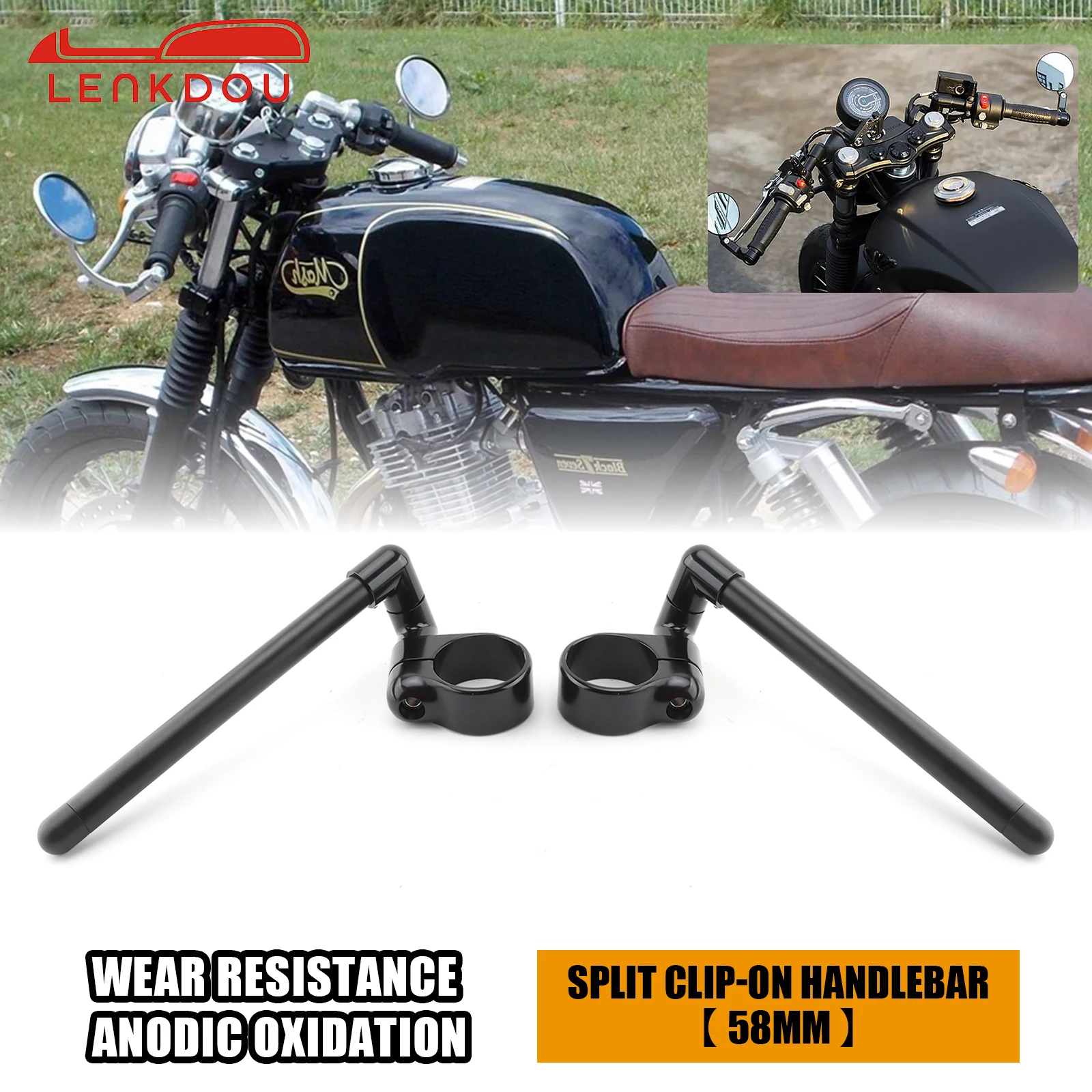 

Motorcycle Black Handlebars Adjustable Cafe Racer Split Clip On Ons Fork 31 35 39 45 49 50 52 58 MM Handle Bar Rised Riser Clamp