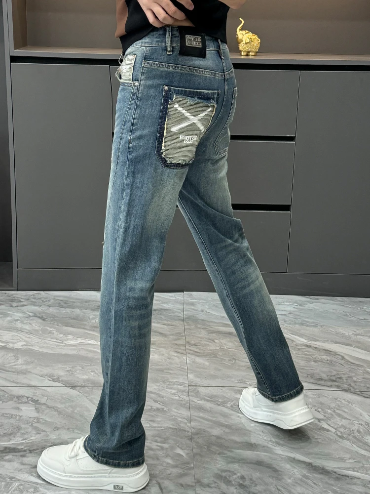 

Повседневные мужские джинсы, новые зимние высококачественные европейские стильные длинные брюки, модные простые молодежные удобные джинсы прямого кроя
