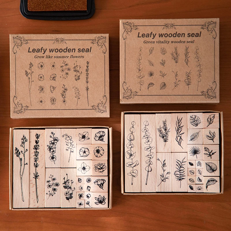 Juego de Sellos de Ramas y Hojas Florecidas bajo la Lluvia Matutina, Sellos de Goma con Diseño Floral Vintage, Mini Sellos Decorativos para Manualidades