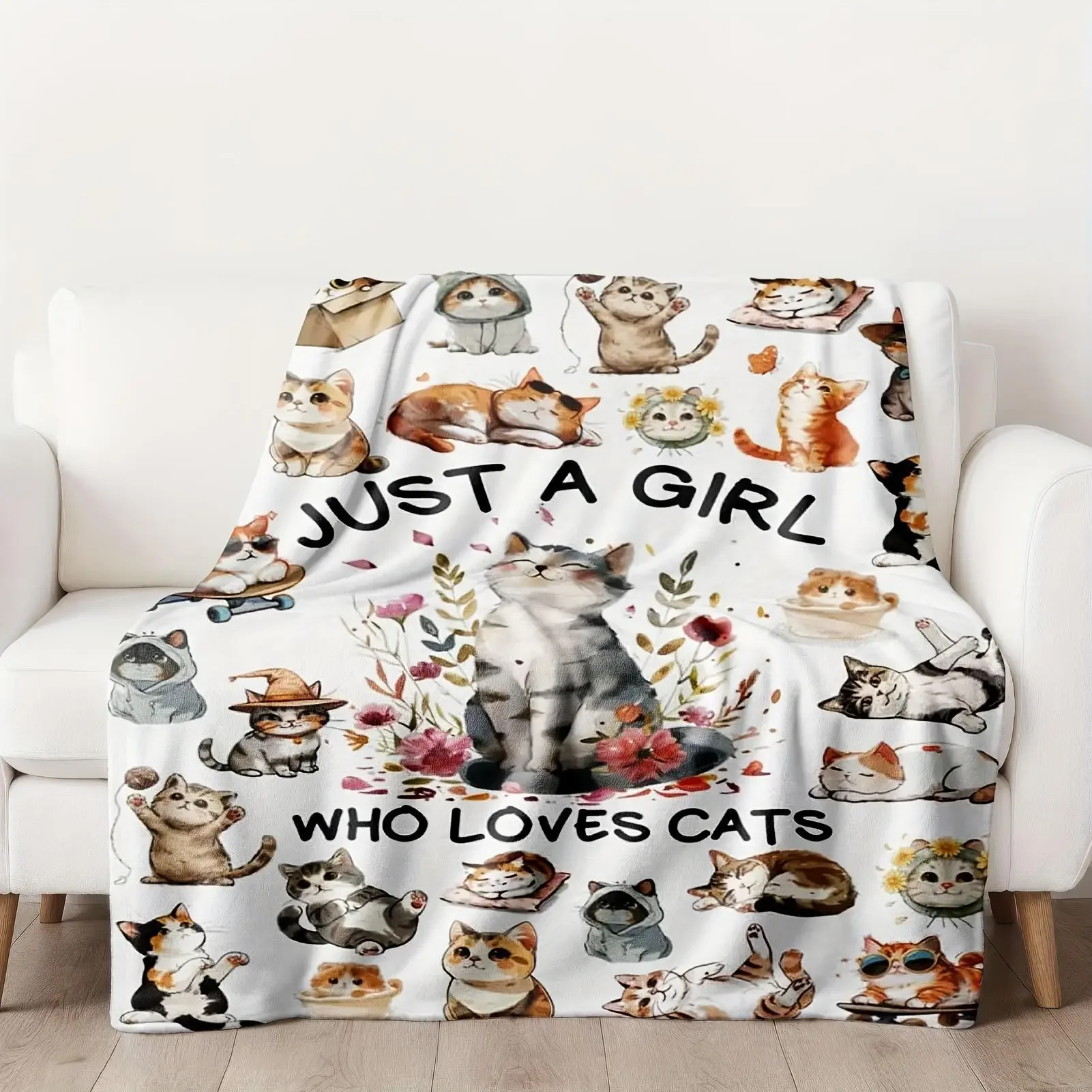 

Blanket With Cute Cats Print Fleece Blanket For Sofa Office Outdoor Camping Holiday Birthday Gift For Family Friends