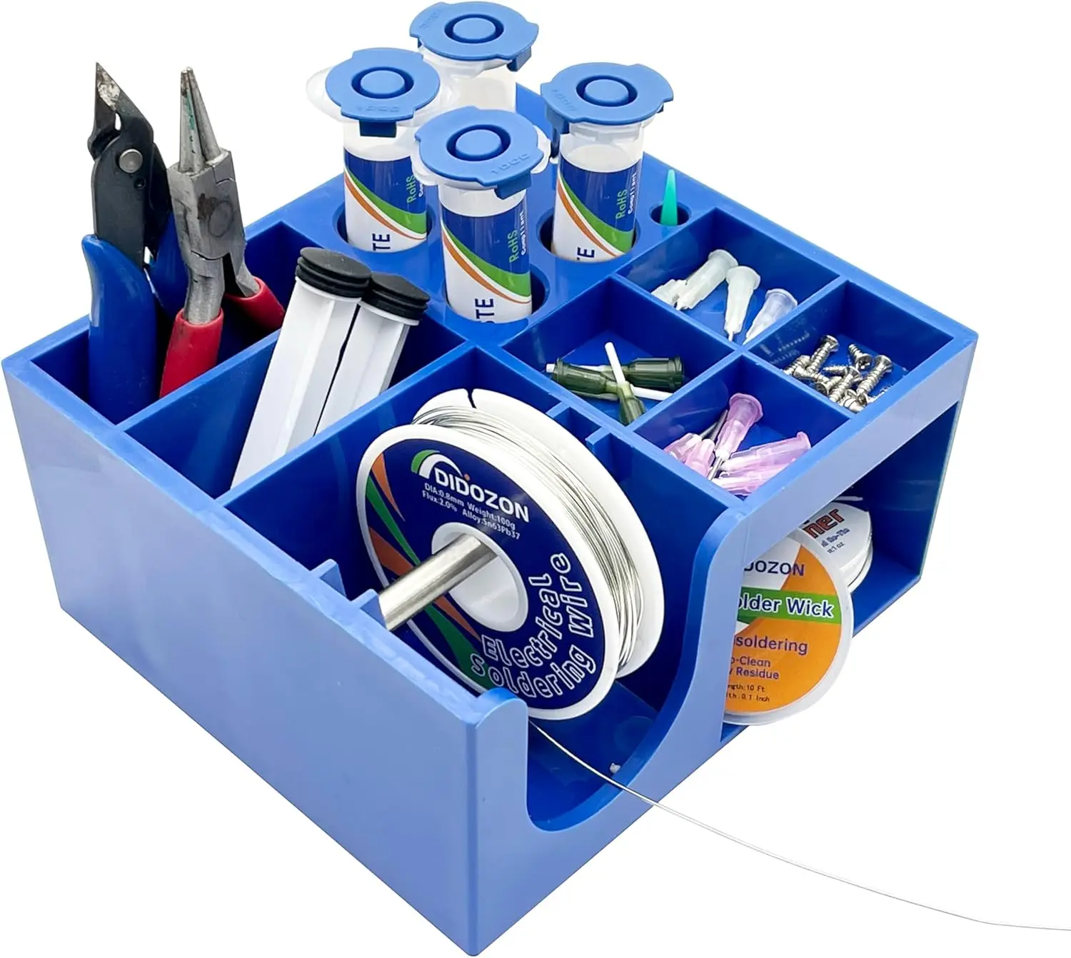 

Solder Dispenser Reel Stand, Solder Wire, Flux, Paste and Small Parts Storage Box for Organized Workbench