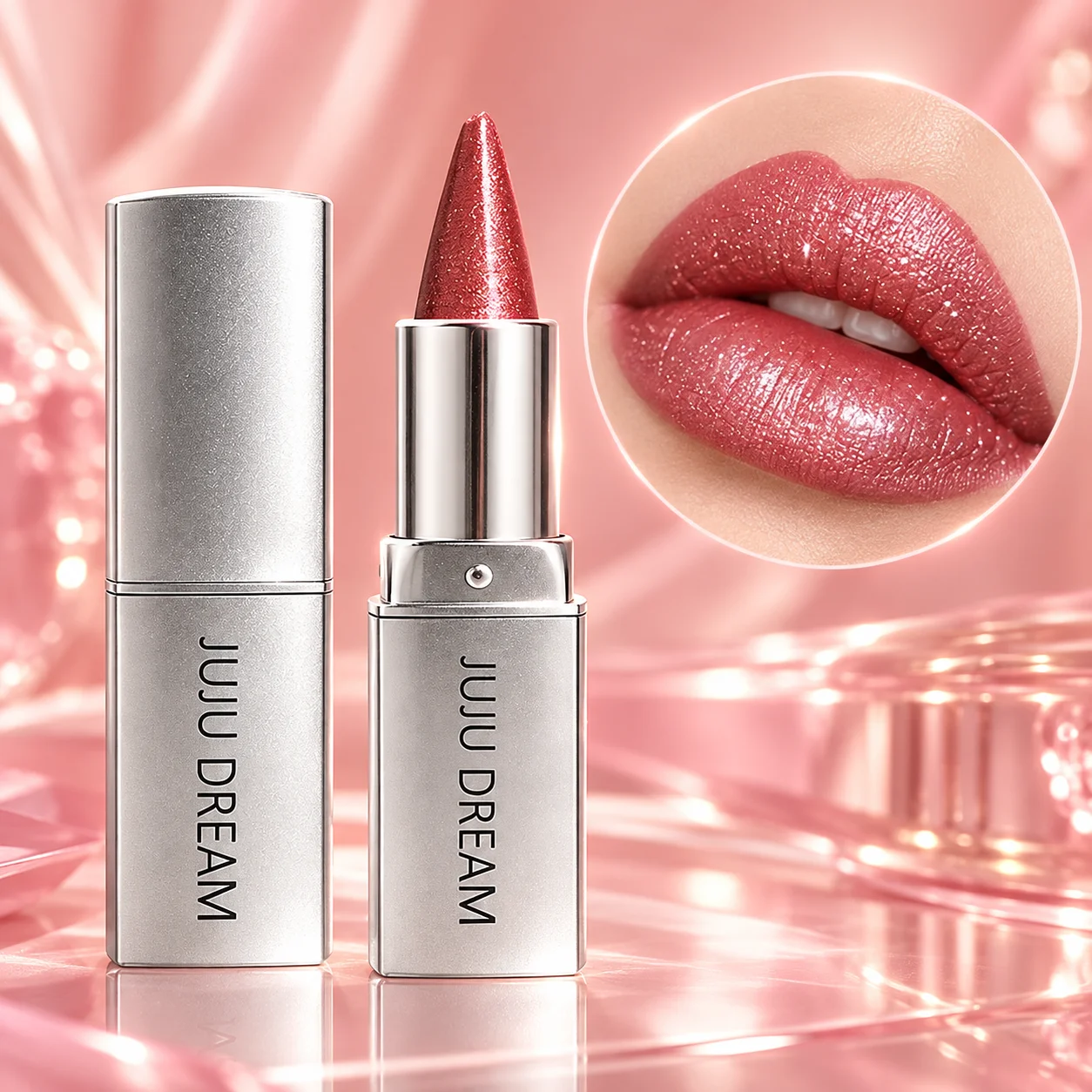 Glitter Lipstick Shimmer Pearl Metallic Lipstick Rose Red Sparkly Lip Color Glossy Finish Korean Makeup K Beauty Lipstick