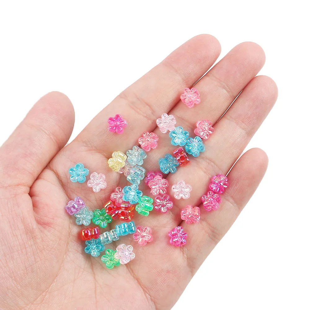 200pcs Acrylic Multicoloured Flower Loose Beads Key Chain Necklace Bracelet Diy Beads Supplies For Jewelry Diy Accessories