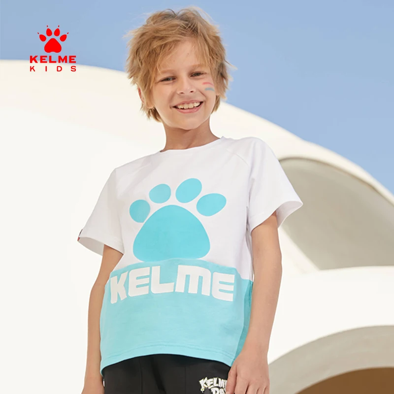 

KELME KIDS Children's Clothing Children Short-Sleeved T-Shirt Boys Sports Casual Top Fashion Stitching Bottom Shirt 5123TX3090