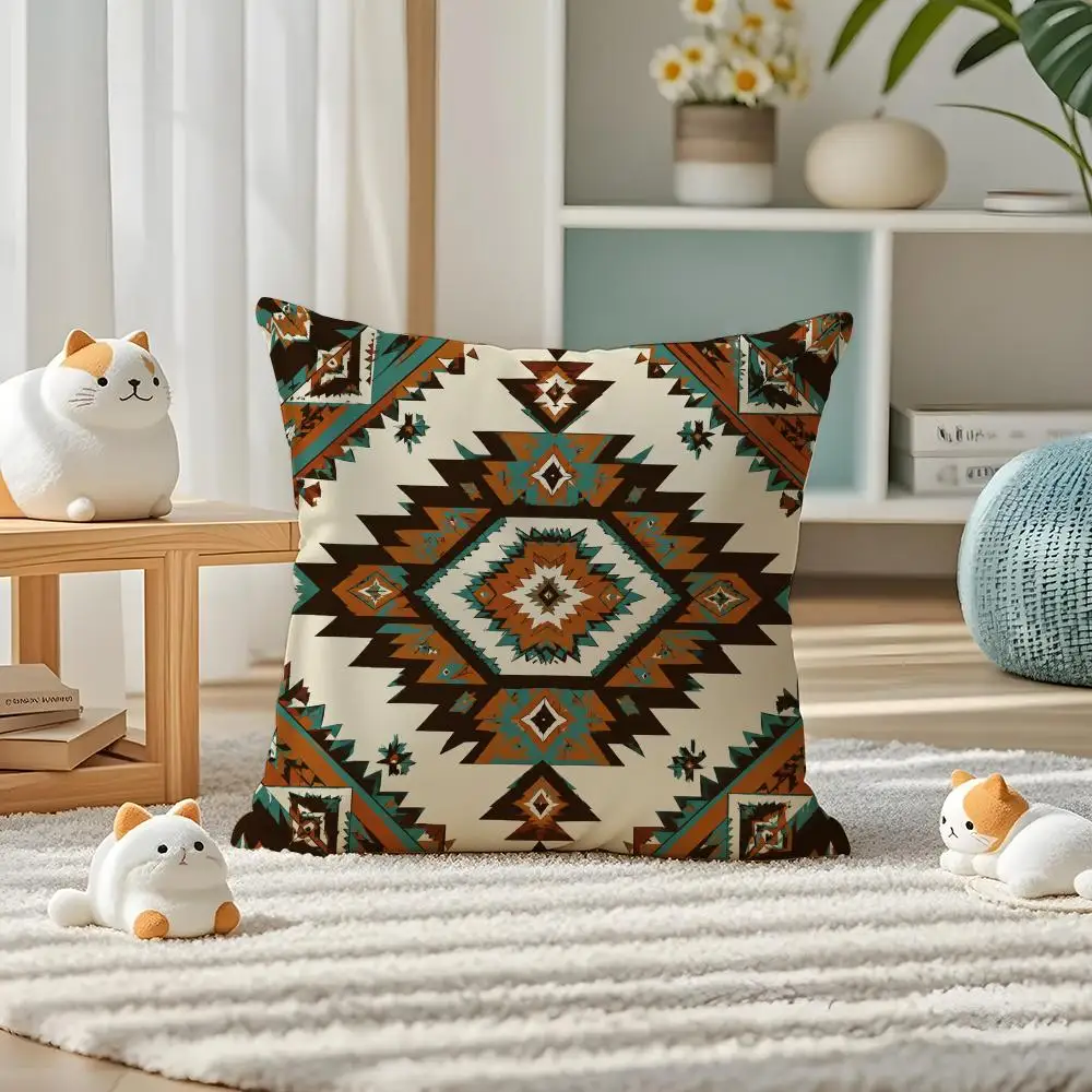 Navajo Tribal Pattern Cushion Cover Pillow Case Plush Fabric Soft Double Sided Print Home Sofa High Quality Cushion
