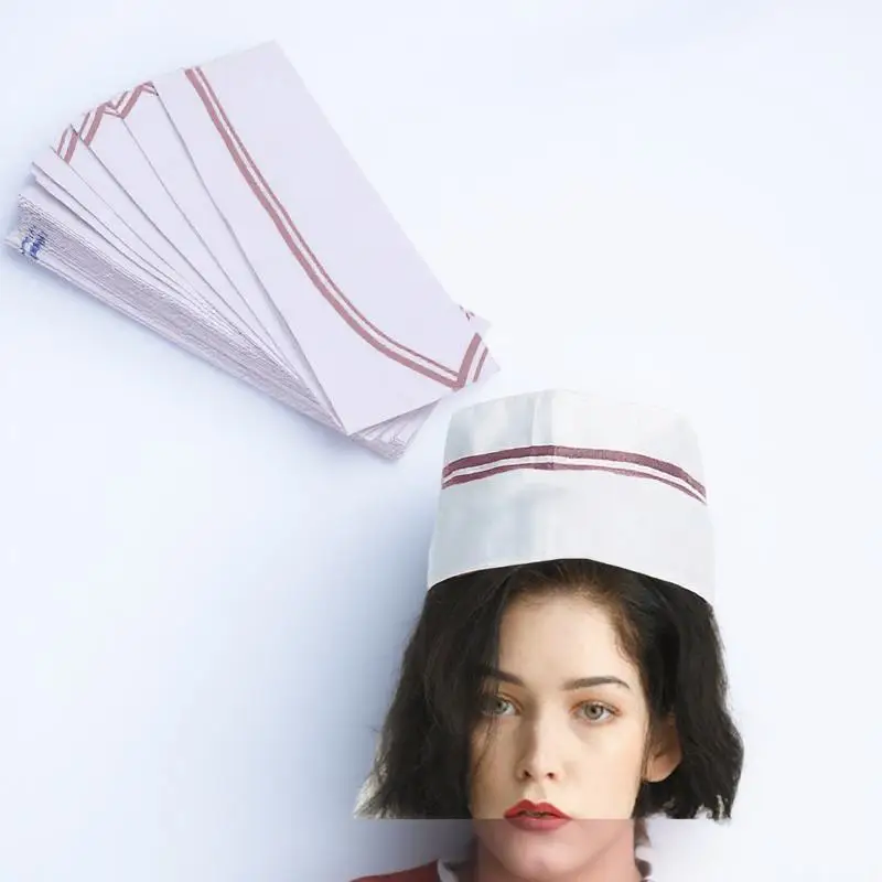 50Pcs Disposable Paper Chef Hats Lightweight Comfortable Headgear for Professional Chefs Bakers Catering Schools Home Baking