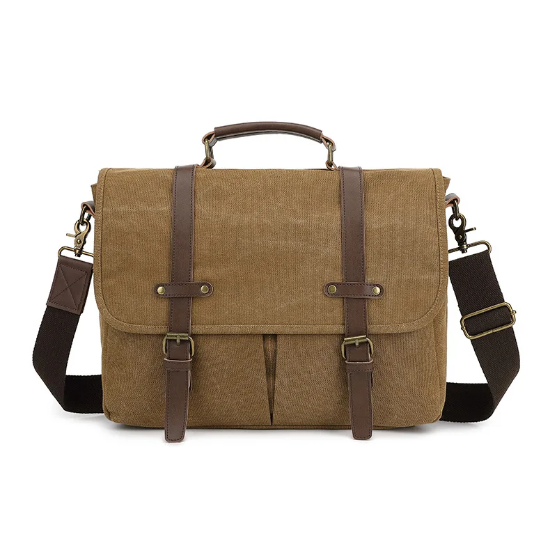 Durable canvas retro men's single-shoulder bag, crossbody bag, hand-held large-capacity computer storage crossbody bag