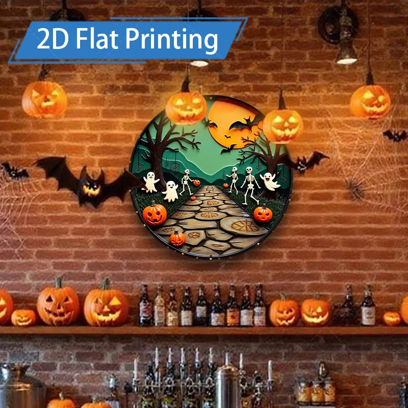 1 قطعة علامة معدنية، 4 × 16 بوصة مسار الهالوين المخيف 2D طباعة مسطحة معدنية فنية لتزيين الحائط #1