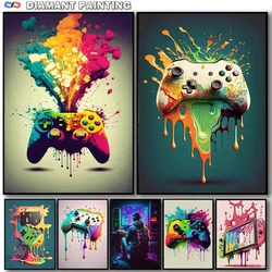 Pittura diamante 5D fai da te colorato Punk Neon Gamer Controller mosaico diamante pieno ricamo Cool Gaming punto croce decorazioni per la casa