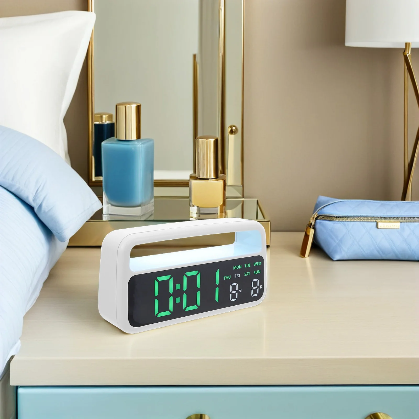 

Digital Clock Large Display Operated Handheld Light Up Alarm Clock Date Day Nightstand Bedroom Travel Living Room