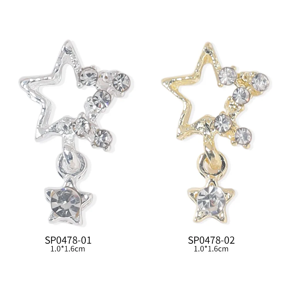 10pcs Gold/Silver 3D Star Nail Charms Hollow out Gems Crystal Decoration for Manicure DIY Shinny Starlight Y2K Supplies Parts