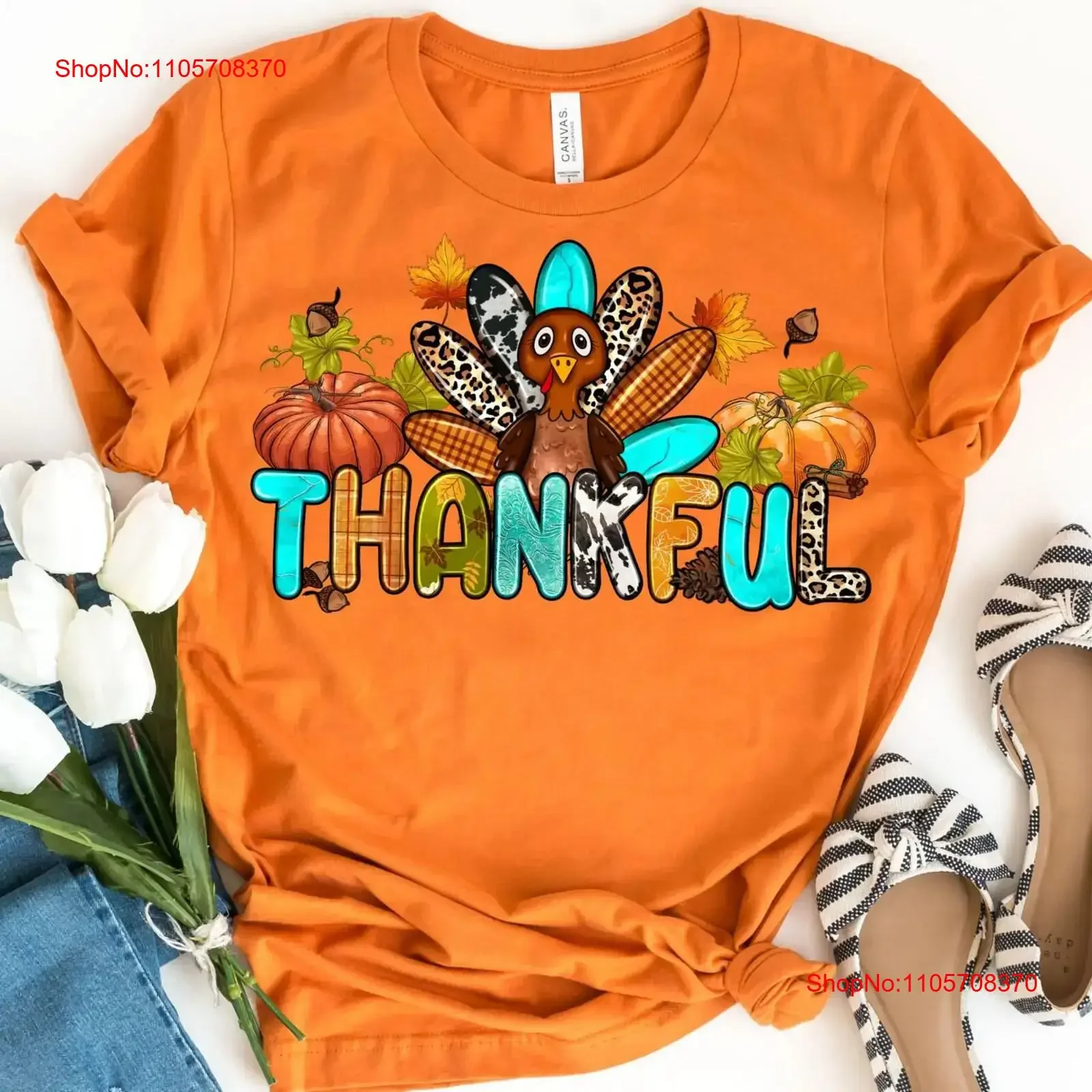 Thankful Turkey T Shirt Grateful Thanksgiving Family Matching Fall vintage Washed streetwear Soft Breathable Slightly homme