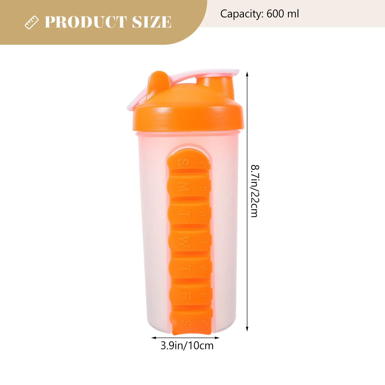 زجاجة مياه محمولة للاستخدام اليومي، حاوية مشروبات متعددة الوظائف، كوب شاكر رياضي، صندوق حبوب قابل لإعادة الاستخدام، متين، سعة كبيرة