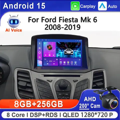 Android 15 Car Radio For Ford Fiesta Mk7 2009 2010 2012 2014 2017 Multimedia Player GPS Navigation DSP Carplay Auto Dash Cam BT