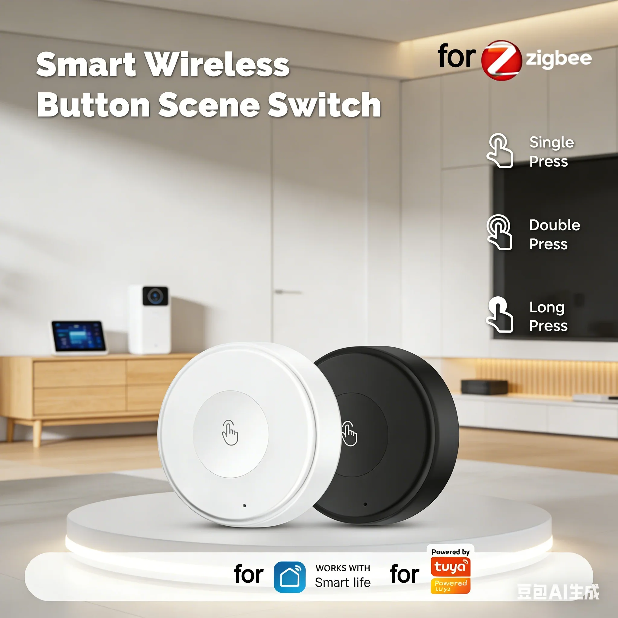 

Для ZigBee Smart Scene Switch для TUYA Беспроводная умная кнопка дистанционного управления 3-режимный контроллер переключателя с перезаряжаемой батареей