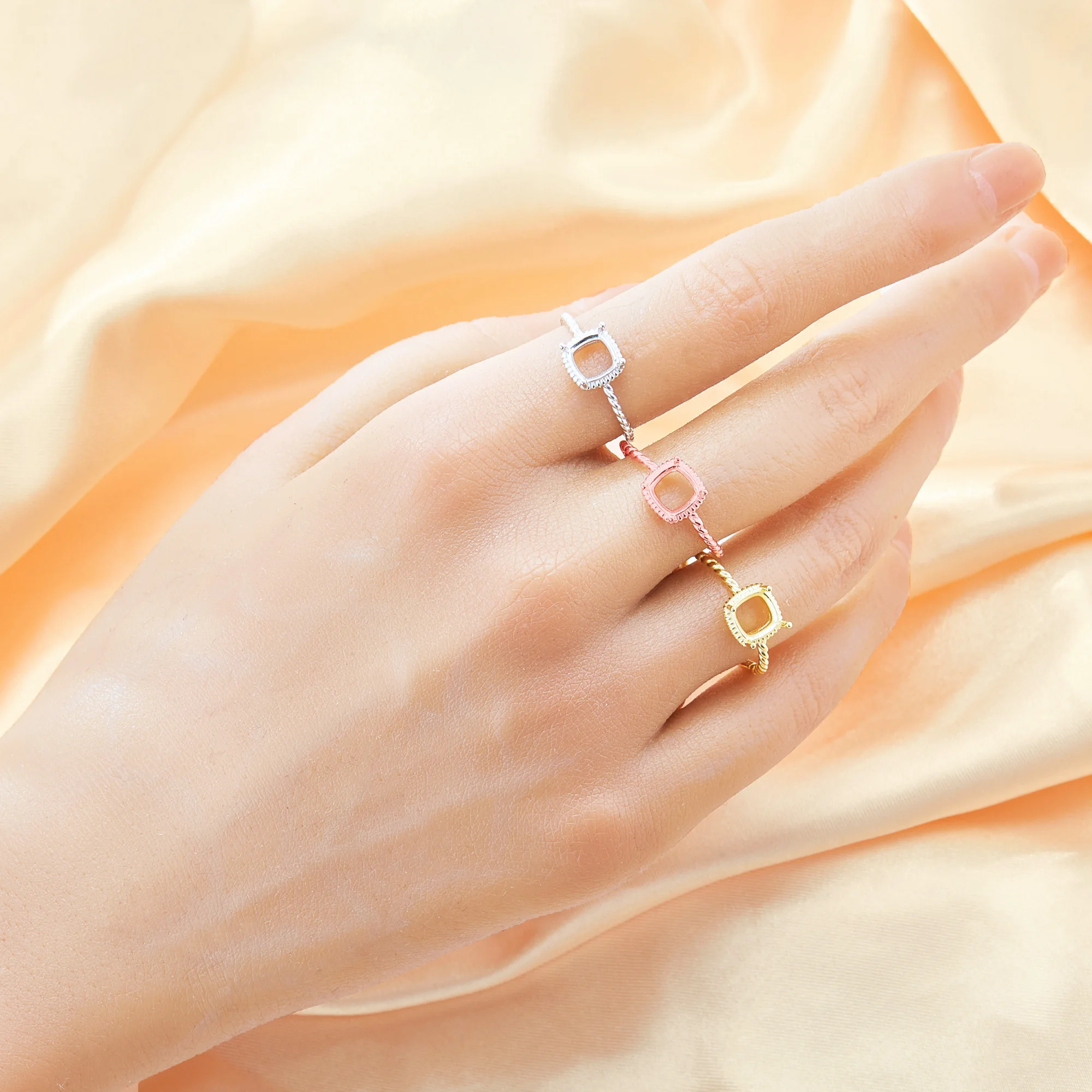 6MM Cushion Square Prong Ring Settings,Solid 925 Sterling Silver Rose Gold Plated Ring,Art Deco Ring,DIY Ring Blank 1294698