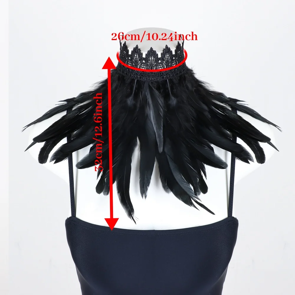 Collier ras du cou en plumes noires pour femmes, couverture de cou Sexy en dentelle, Cape Punk, châle, fête Cosplay, plume naturelle avec faux col en dentelle