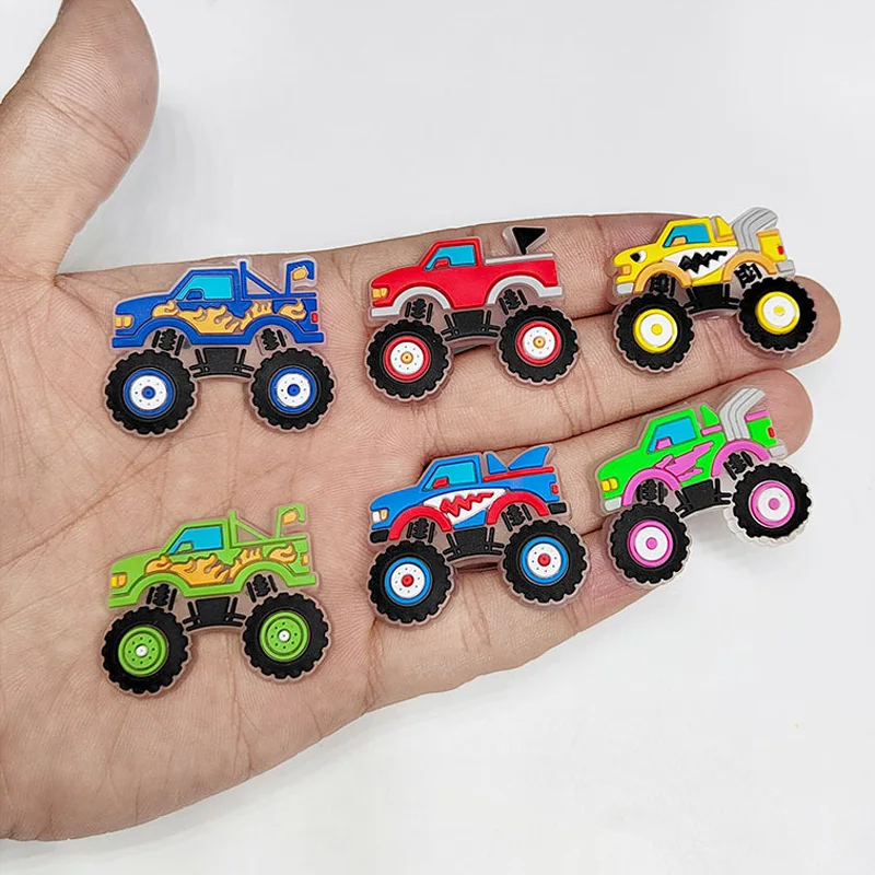 Cartoon Off-road Vehicle Sports Car PVC Shoe Charms Slide Sandals Racing Car Pins Shoe Buckles Accessories Fits Men Boys Gifts