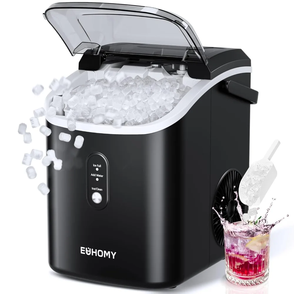 Countertop With Handle Removable Top Cover,Auto-Cleaning, Portable Sonic Ice Maker with Basket and Scoop,for Home/RV/Camping.