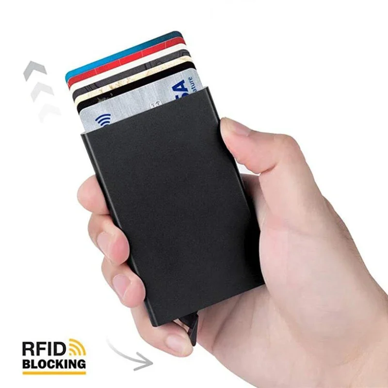 Rfid Smart Wallet Card Holder metallo sottile sottile uomo donna portafogli Pop-Up portafoglio minimalista piccola borsa nera Vallet Walets per uomo