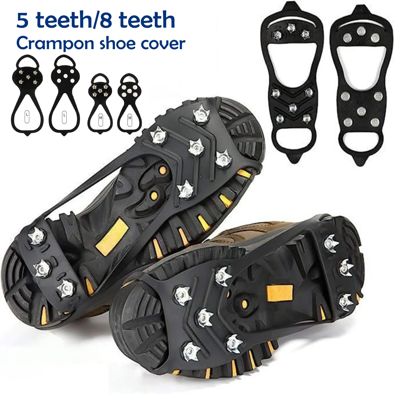 

1 Pair Shoes Crampons with 5/8 Stainless Steel Teeth Non-slip Shoes Covers Spikes Outdoor Walking Winter Boots Grippers