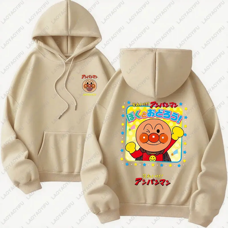 لطيف عيد الميلاد Anpanman أنيمي البلوز المألوف النمط الياباني Kawaii الجرافيك الخريف الشتاء هوديس للجنسين البلوفرات غير رسمية