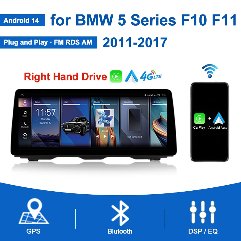 Right Hand Drive for BMW 5 Series F10 F11 2011-2017 CIC NBT System Wireless CarPlay Android Auto Car Radio Multimedia Stereo DSP