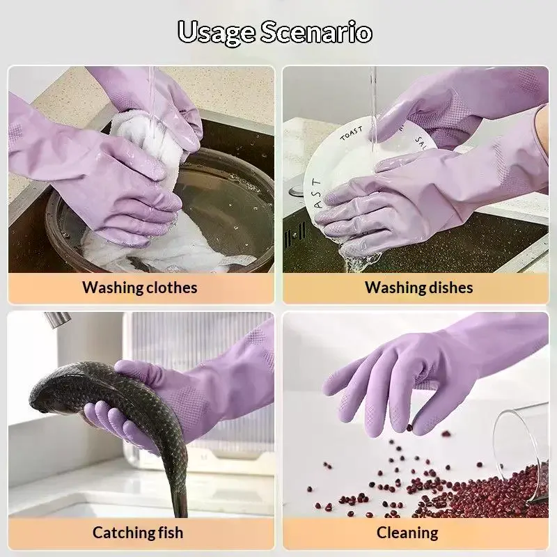 1Pair Latex Dish Washing Gloves,with Non-slip Grip,Water Resistant Reusable Rubber Glove,for Kitchen Bathroom Cleaning