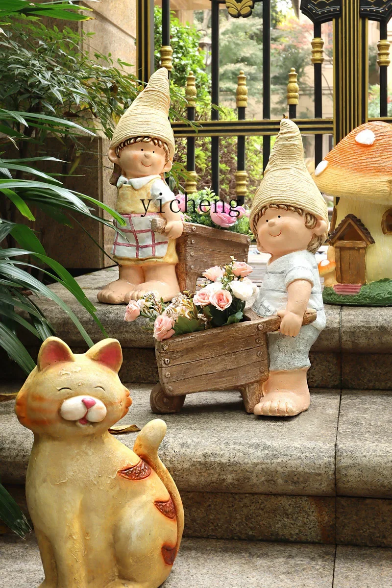 RWJ Stroller Doll Landscape Yard Decoration Outdoor Kid's Cartoon Ornaments