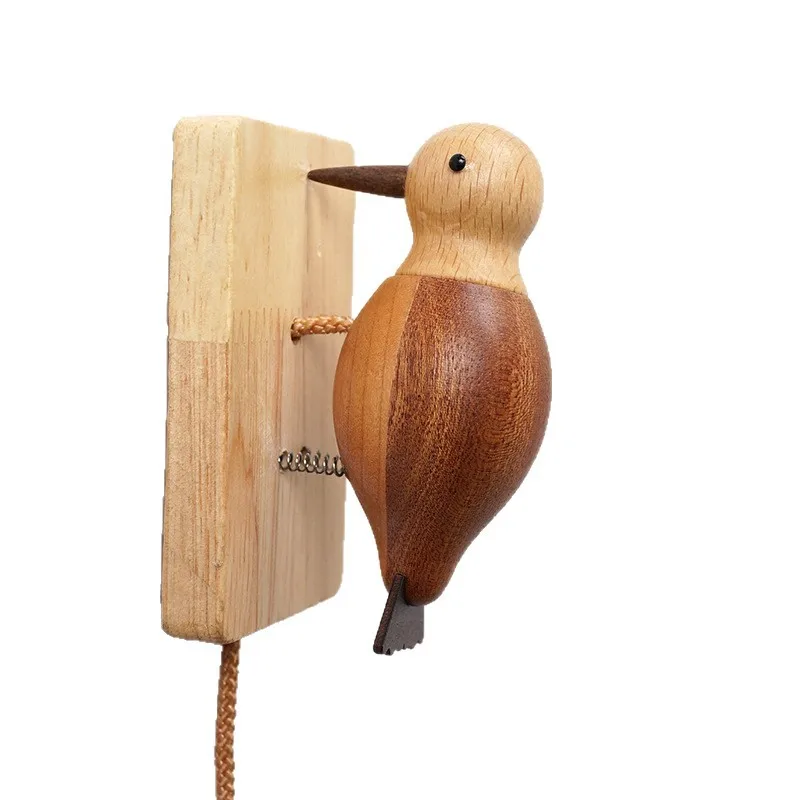 Vintage Wooden Woodpecker Doorbell Creative Door Knocker Hanging Home Wall Decor Housewarming Gift