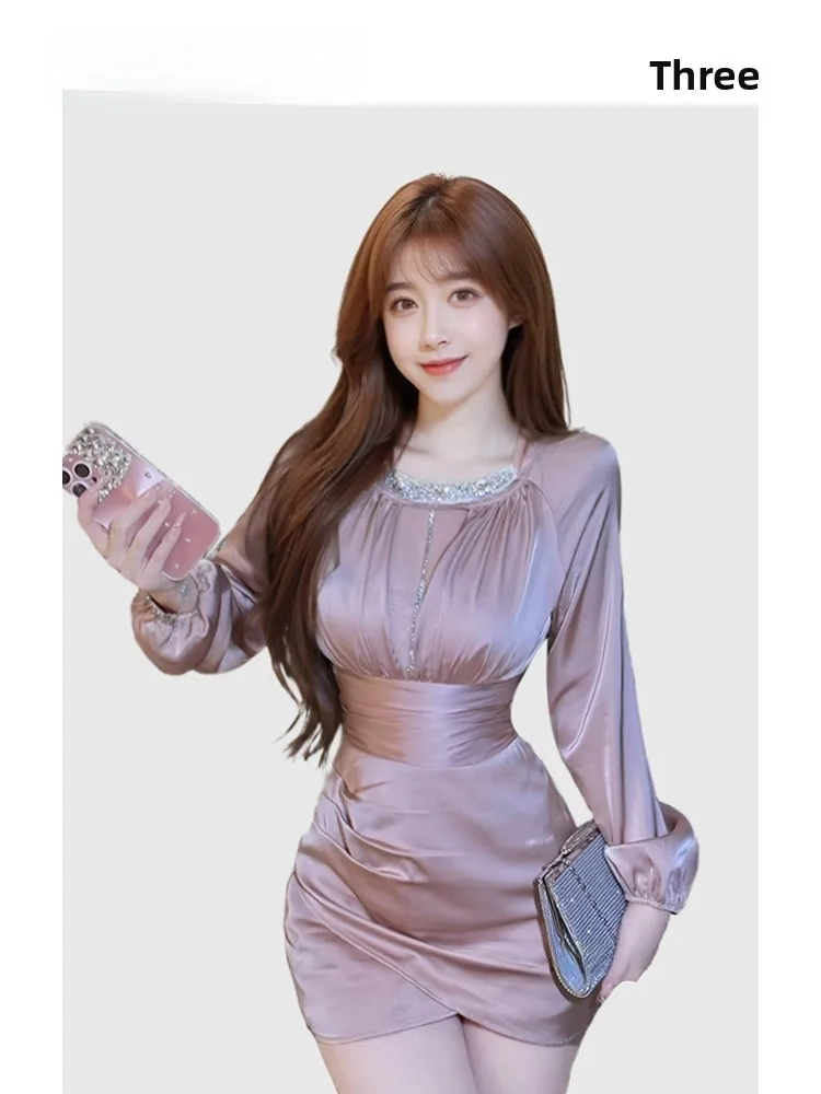 

Heavy-Embroidered Diamond Hollow out Dr Women's Luxury Slimming Bodycon Skirt Korean Sle Commute Pear ape Long Sve ...