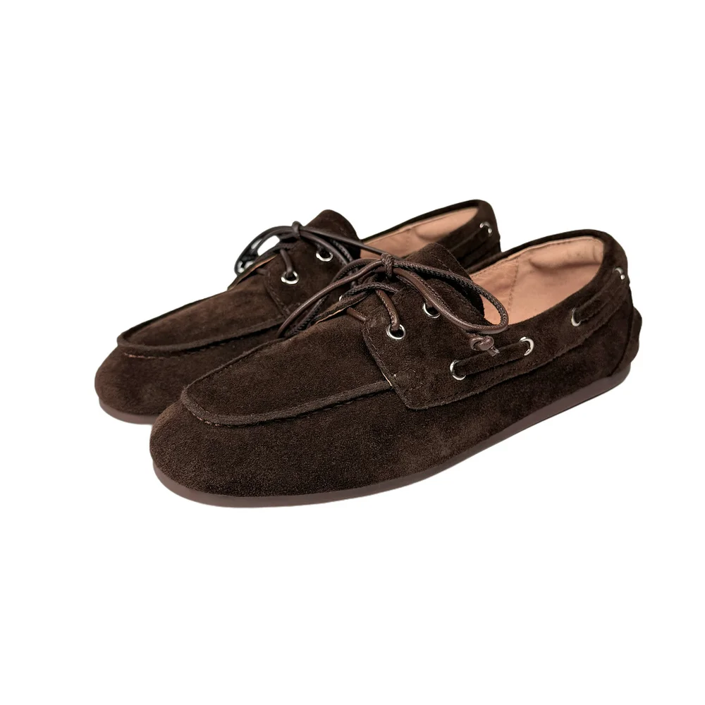 Women’s Suede Lace-Up Loafers with Round Toe (Sizes 35-43)