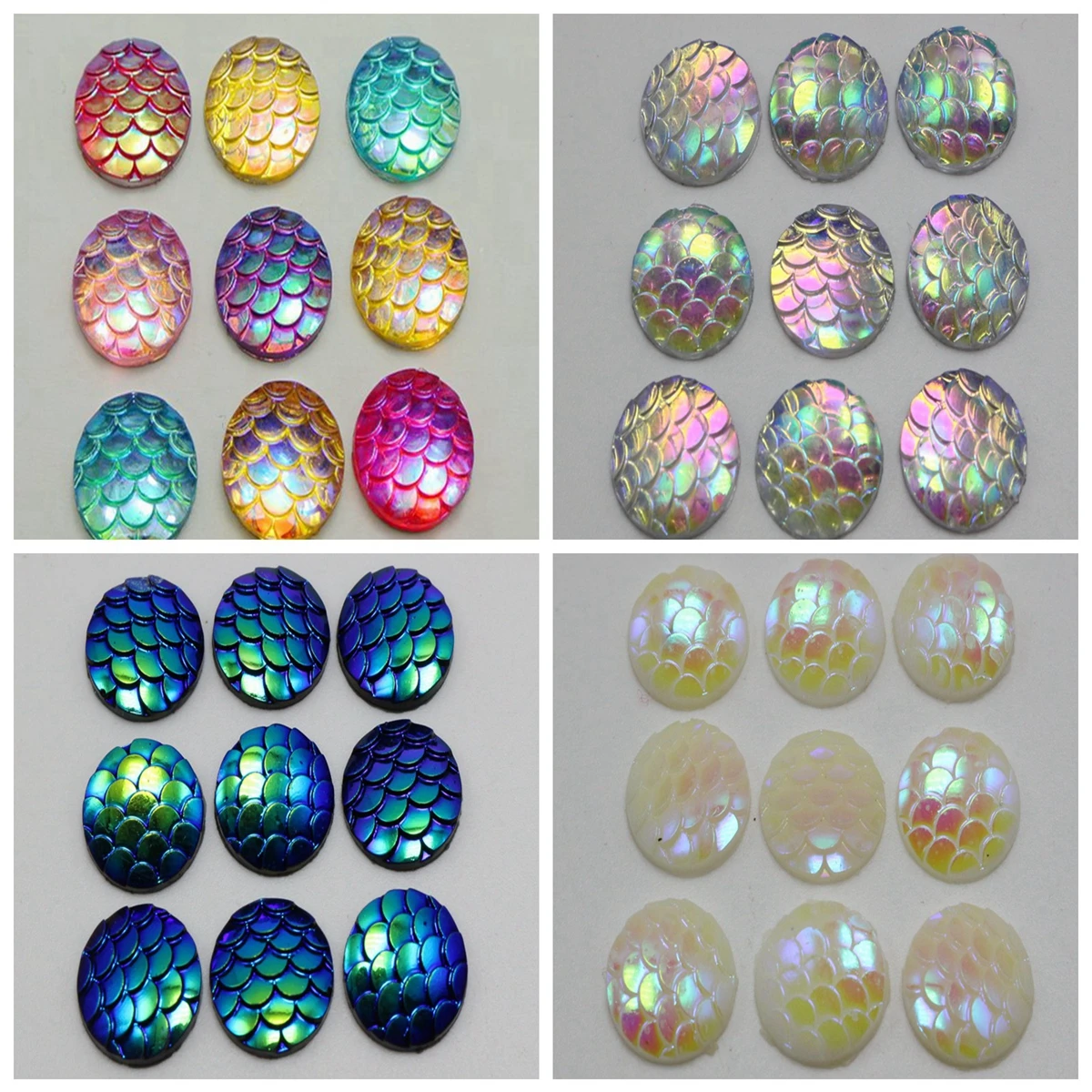 100 Flatback Resin Round Fish Scale Pattern Cabochon 12mm Colour for Choice