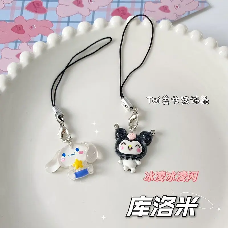 Sanrio Hellokitty Purin Mobile Phone Pendant Mymelody Pachacco Kuromi Cinnamoroll Bag Keychains Couple Pendant Rope Accessories