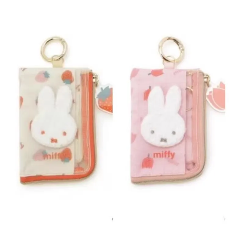 Spot Japanese Miffy Embroidered Rabbit Head Wallet Cute Rose Strawberry ID Storage Card Bag Keychain Y2k Fashion Toys Anime