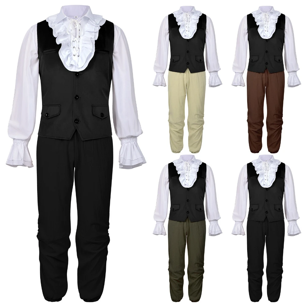 

Men Steampunk Renaissance Prince Charming Cosplay Outfit Gothic Medieval Victorian Edwardian Shirt Vest Pants Frock Costume